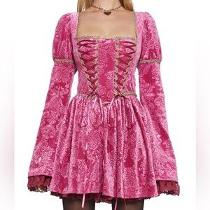 Dolls Kill Pink Brocade Long Sleeve Dress